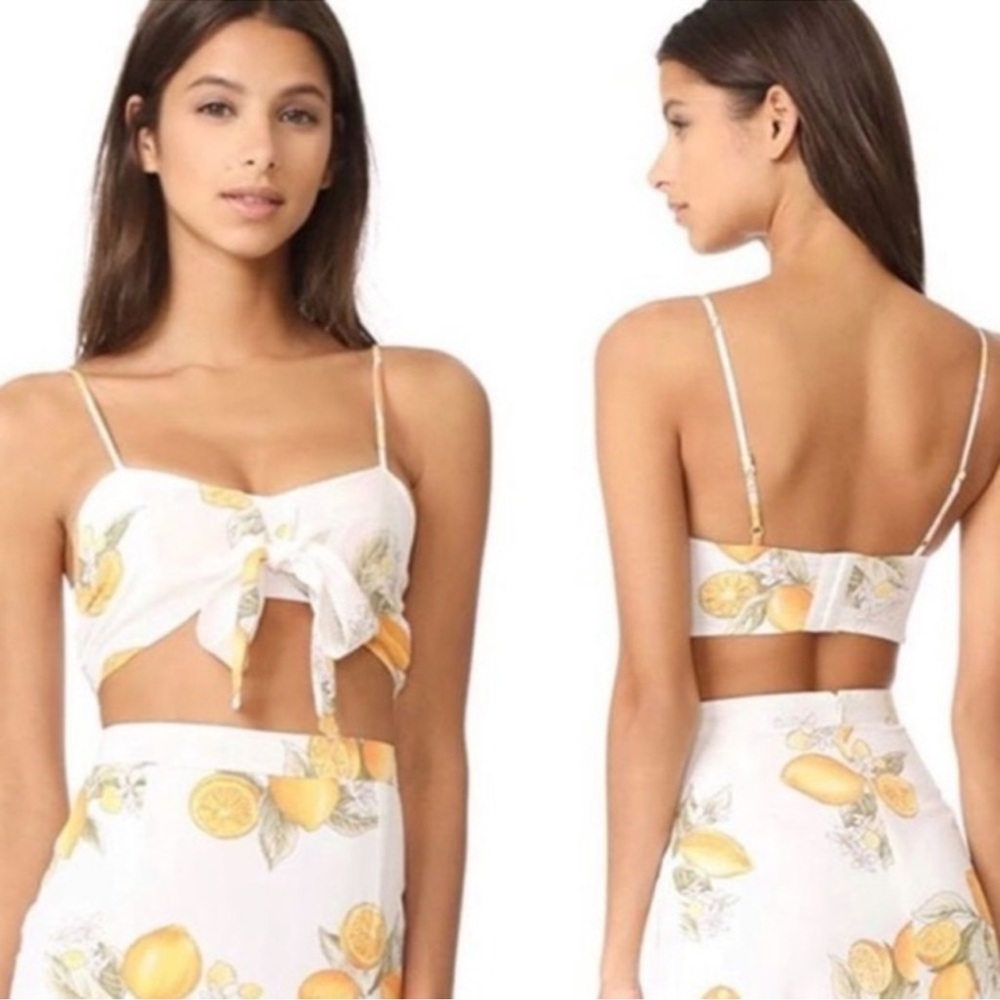 For love and lemons limonada crop top tie front white yellow